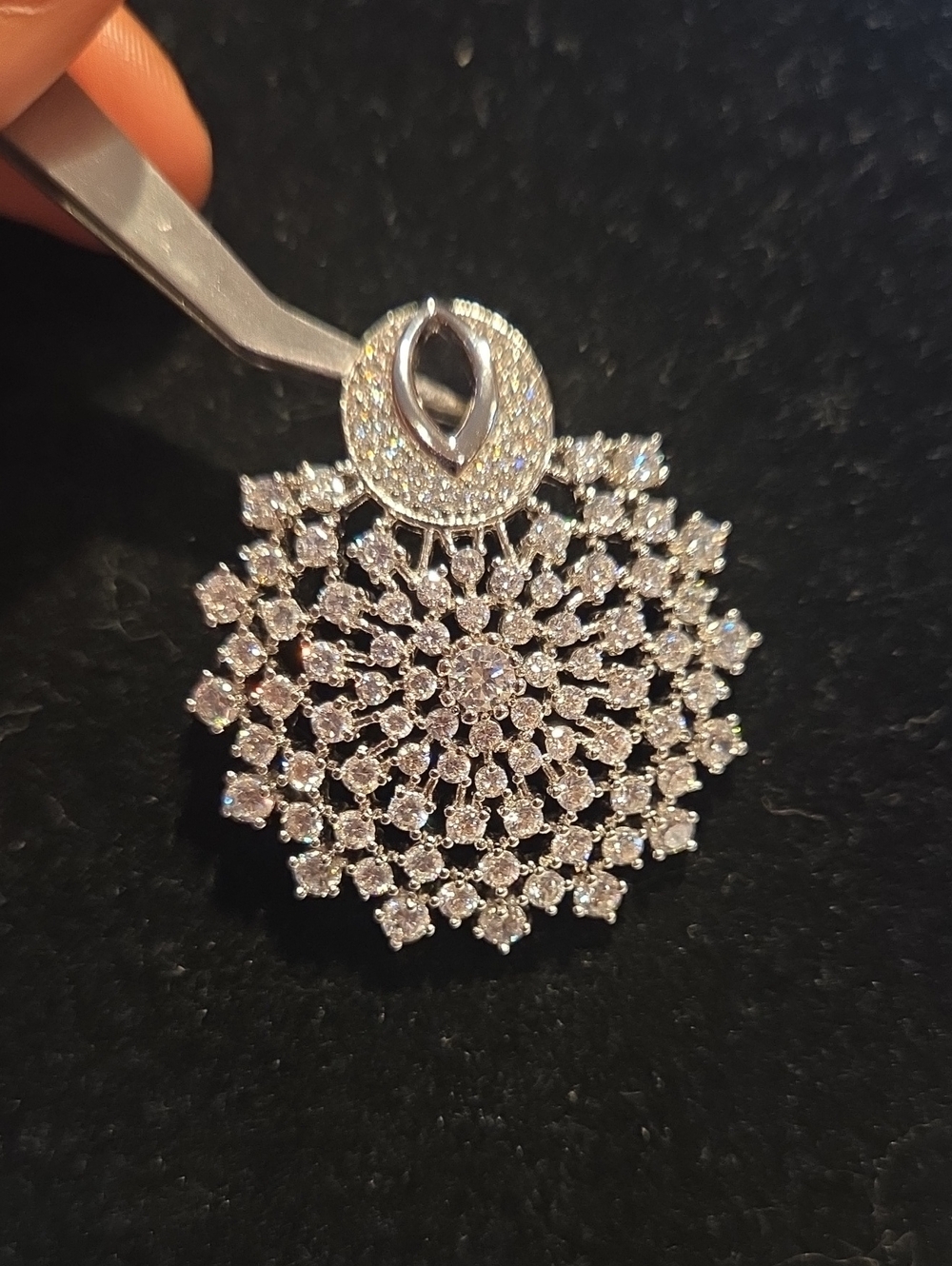 Sparkling Silver-Tone Floral CZ Pendant - Women Jewelry